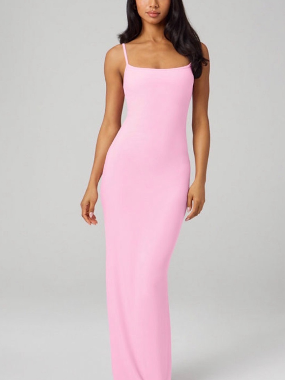 Fabletics YITTY Pink Spaghetti-Strap soft rib Maxi Slip Dress in Neon petal pink